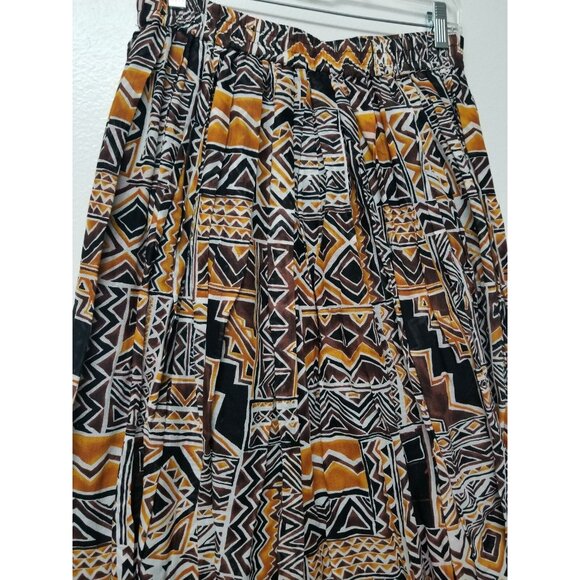 Bechamel Pleated Modest Hippie Long Skirt Stretch Waist Size Med Ethnic Print - Picture 2 of 5